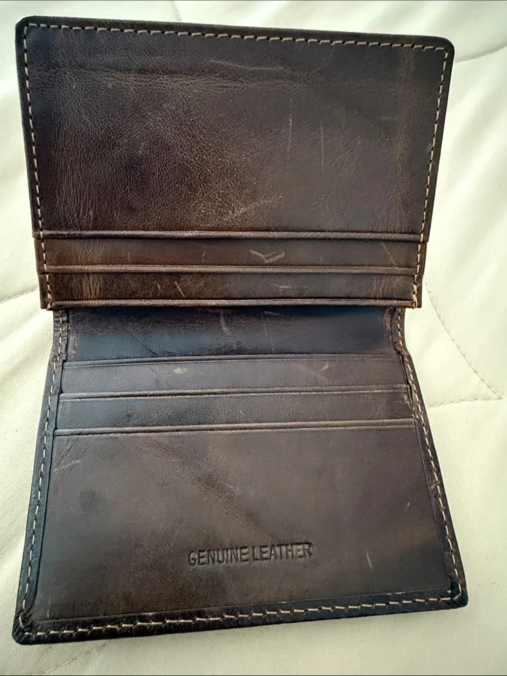 Genuine Leather Men's Bifold Wallet - Dark Brown